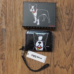 Marc Tetro Black Color "Boston Terrier" Zip Around Wristlet Wallet